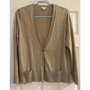 J. Jill Cardigan Sz MED Silk Blend Sweater Beige Pockets Buttery Soft Minimalist